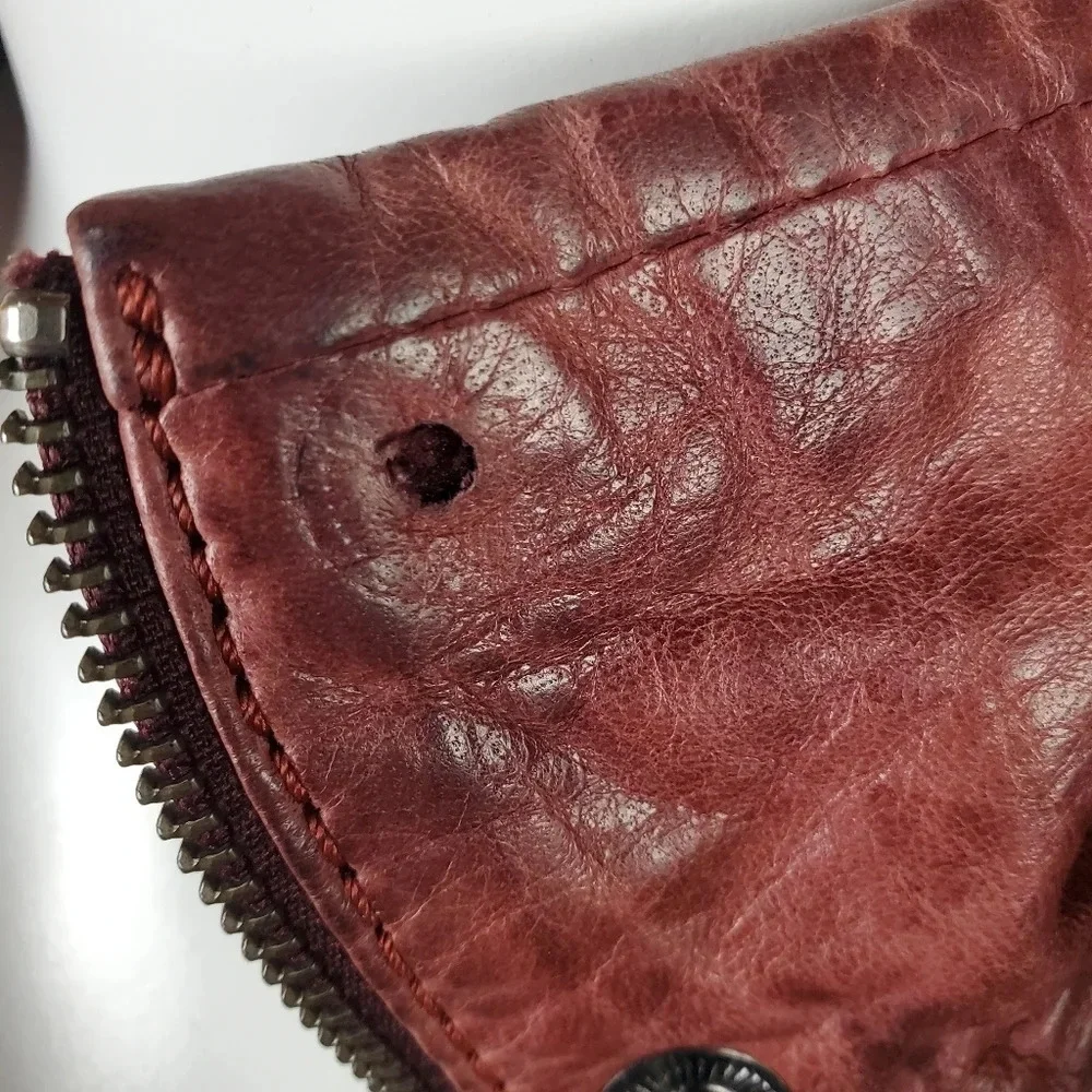 Di Capra Int Moto  Leather Jacket Mottled Two Tone Oxblood Size Small - Picture 16 of 16